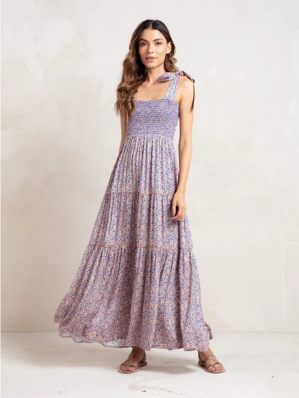 Floral Lavender Tie-Shoulder Maxi Dress